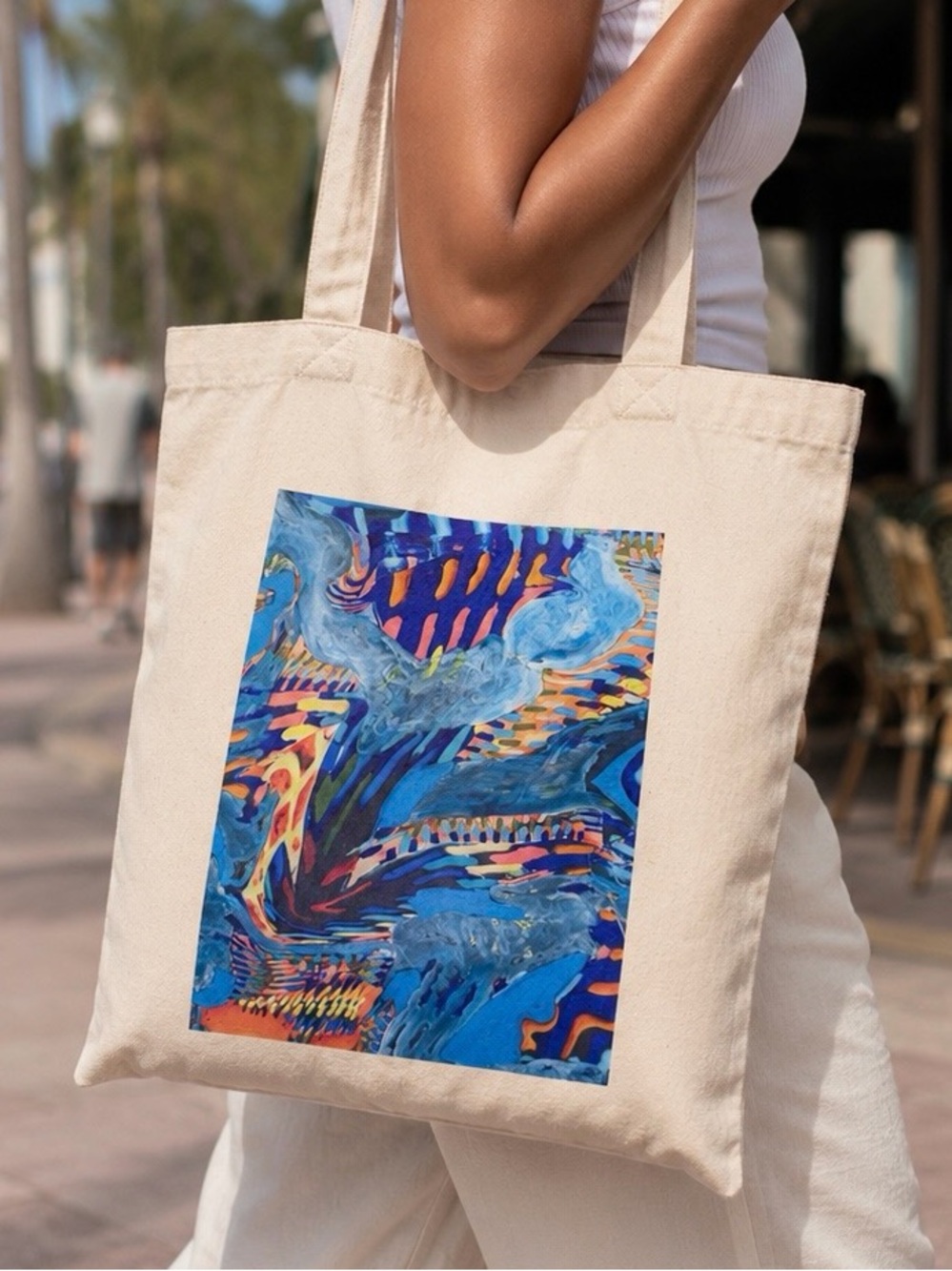 Collectible Swag Bag Tote. Art by Paige Beeber for Delta. Multicolor Abstract